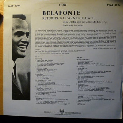 Harry Belafonte with Odetta & The Chad Mitchell Trio : Belafonte Returns To Carnegie Hall (LP, Album)