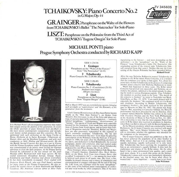 Pyotr Ilyich Tchaikovsky / Percy Grainger / Franz Liszt, Michael Ponti, The Prague Symphony Orchestra Conducted By Richard Kapp : Piano Concerto No. 2 / Paraphrase On "The Nutcracker" / Paraphrase On "Eugene Onegin" (LP)