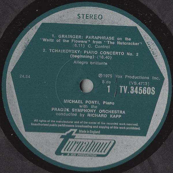 Pyotr Ilyich Tchaikovsky / Percy Grainger / Franz Liszt, Michael Ponti, The Prague Symphony Orchestra Conducted By Richard Kapp : Piano Concerto No. 2 / Paraphrase On "The Nutcracker" / Paraphrase On "Eugene Onegin" (LP)