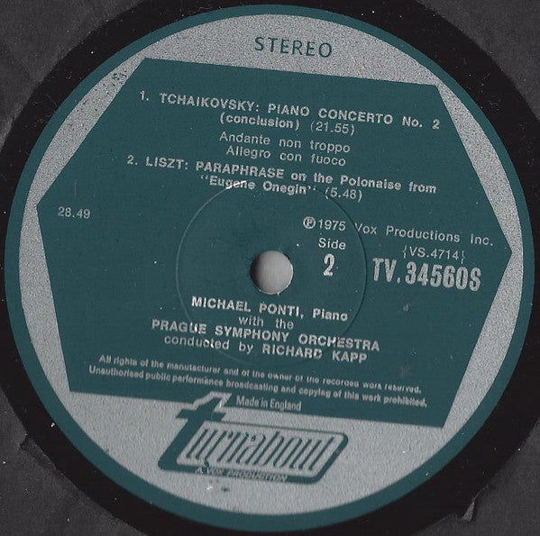 Pyotr Ilyich Tchaikovsky / Percy Grainger / Franz Liszt, Michael Ponti, The Prague Symphony Orchestra Conducted By Richard Kapp : Piano Concerto No. 2 / Paraphrase On "The Nutcracker" / Paraphrase On "Eugene Onegin" (LP)