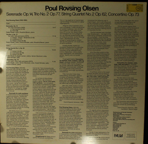 Poul Rovsing Olsen : Serenade Op. 14 / Trio No. 2 Op. 77 / String Quartet No. 2 Op.62 / Concertino Op. 73 (LP, Album)