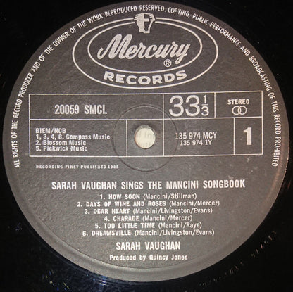 Sarah Vaughan : Sings The Mancini Songbook (LP, Album)