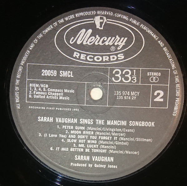 Sarah Vaughan : Sings The Mancini Songbook (LP, Album)