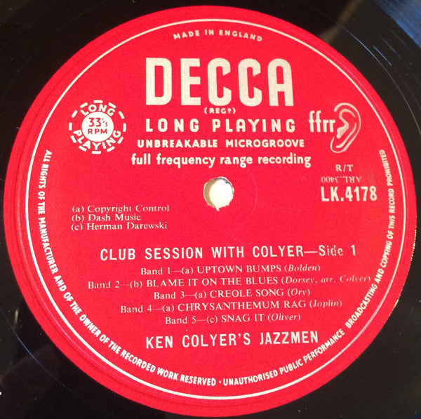 Ken Colyer's Jazzmen : Club Session With Colyer (LP, Album, Mono)