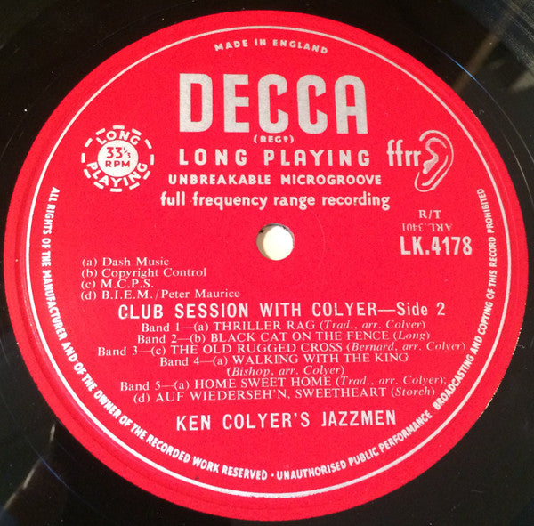 Ken Colyer's Jazzmen : Club Session With Colyer (LP, Album, Mono)