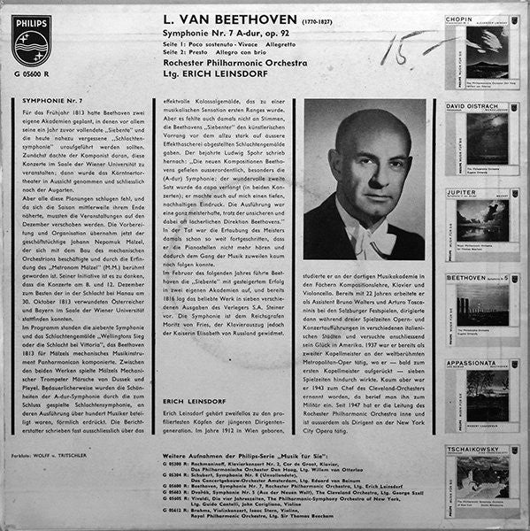 Ludwig van Beethoven, Rochester Philharmonic Orchestra, Erich Leinsdorf : Symphonie Nr. 7 (10", Mono)