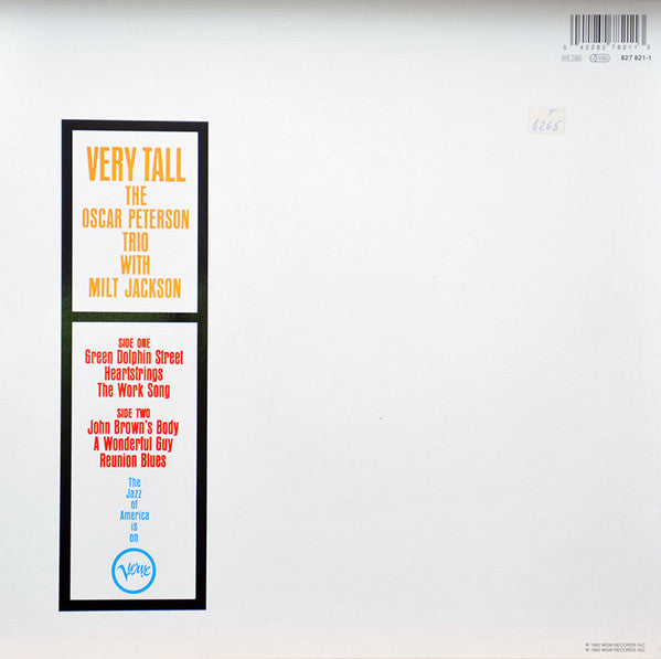 The Oscar Peterson Trio With Milt Jackson : Very Tall  (LP, Album, RE)