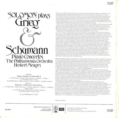 Edvard Grieg / Robert Schumann, Solomon (6), Philharmonia Orchestra, Herbert Menges : Piano Concertos (LP, RE)