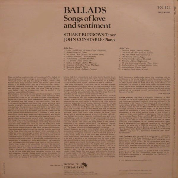 Stuart Burrows, John Constable : Ballads - Songs Of Love And Sentiment (LP, RE)