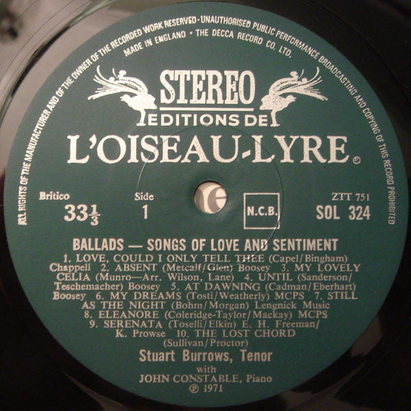 Stuart Burrows, John Constable : Ballads - Songs Of Love And Sentiment (LP, RE)