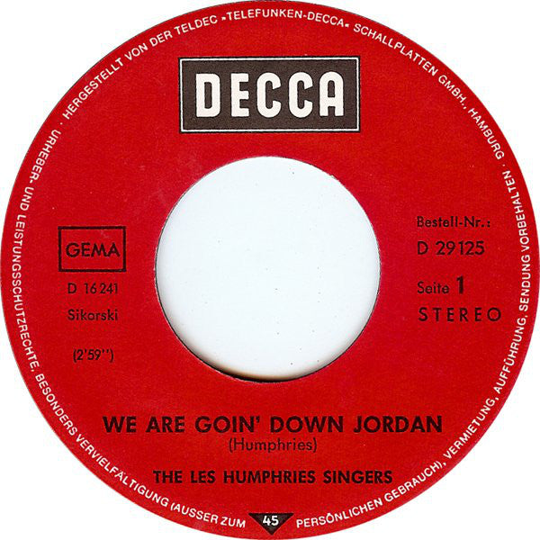 Les Humphries Singers : We Are Goin' Down Jordan (7", Single)