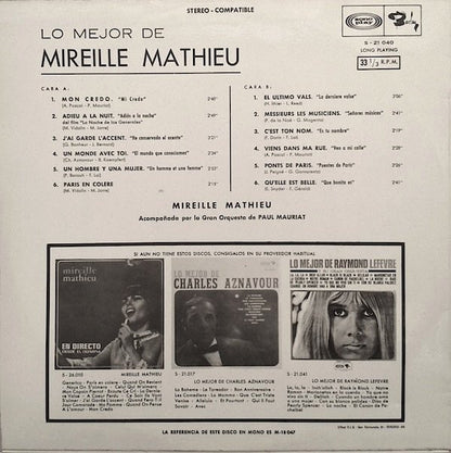 Mireille Mathieu : Lo Mejor De Mireille Mathieu (LP, Comp)