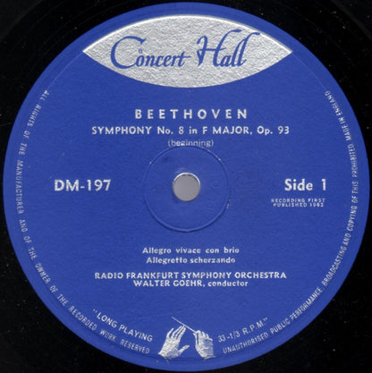 Ludwig van Beethoven - Radio-Sinfonie-Orchester Frankfurt, Walter Goehr : Symphony Nº 8 In F-Major, Op. 93 (10")