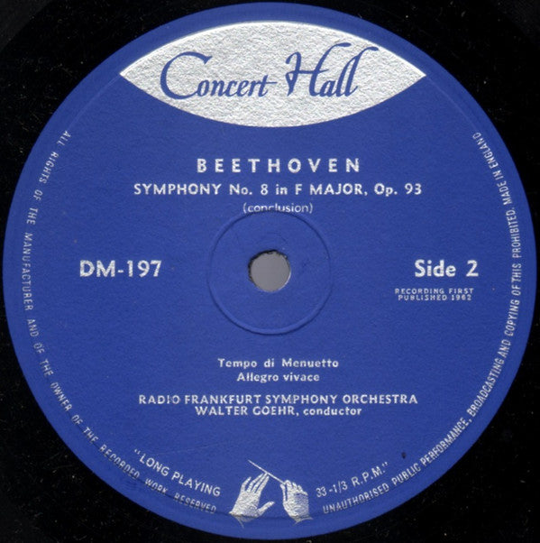 Ludwig van Beethoven - Radio-Sinfonie-Orchester Frankfurt, Walter Goehr : Symphony Nº 8 In F-Major, Op. 93 (10")