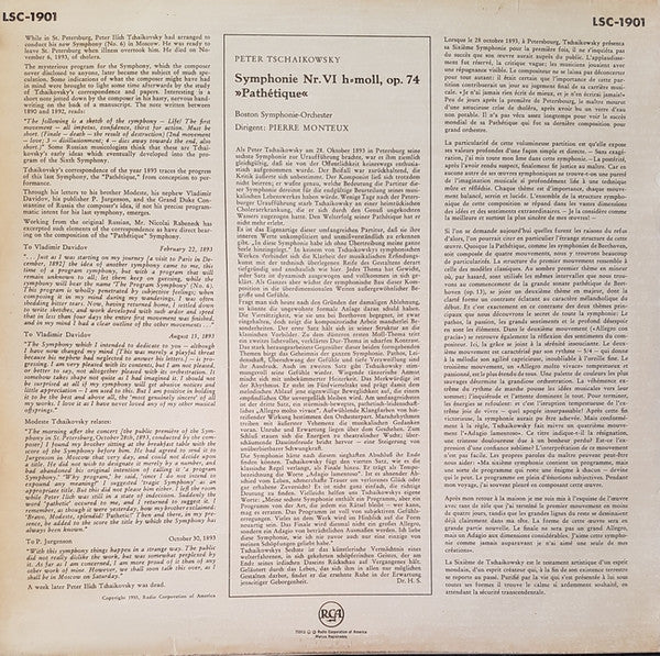 Pyotr Ilyich Tchaikovsky - Pierre Monteux, Boston Symphony Orchestra : Pathétique Symphony (LP, Album)