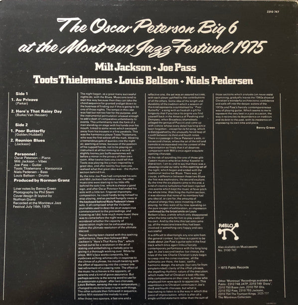 The Oscar Peterson Big 6 : The Oscar Peterson Big 6 At The Montreux Jazz Festival 1975 (LP, Album, RE)