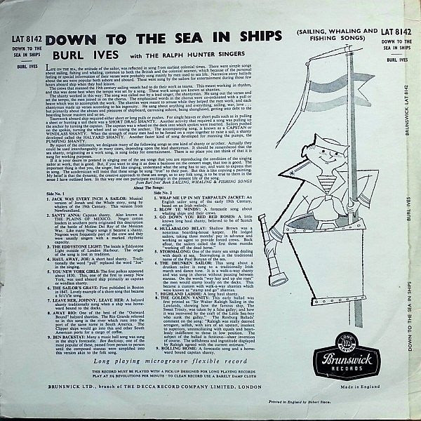 Burl Ives : Sings Down To The Sea In Ships (Sailing, Whaling And Fishing Songs) (LP, Album)