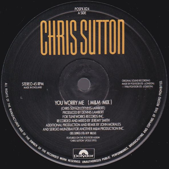 Chris Sutton : You Worry Me (12")