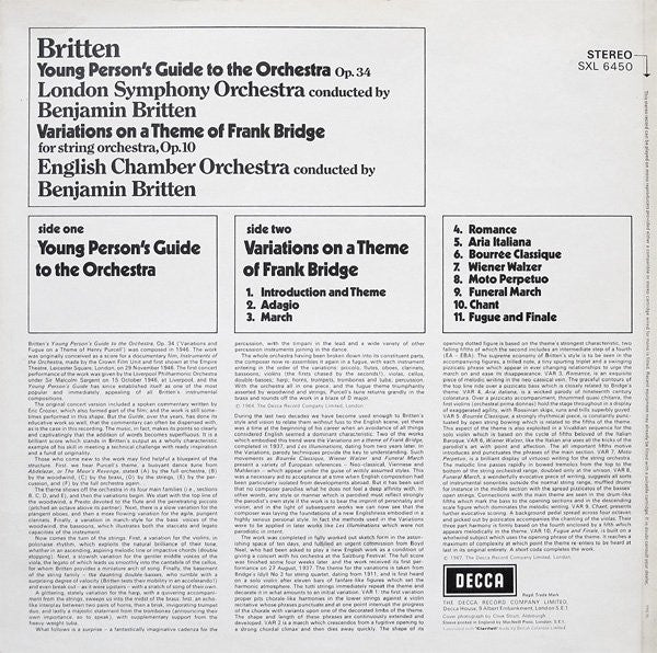 Benjamin Britten, The London Symphony Orchestra / English Chamber Orchestra : Young Person's Guide To The Orchestra / Variations On A Theme Of Frank Bridge (LP, Comp)