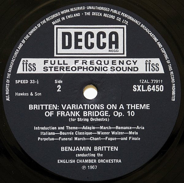 Benjamin Britten, The London Symphony Orchestra / English Chamber Orchestra : Young Person's Guide To The Orchestra / Variations On A Theme Of Frank Bridge (LP, Comp)