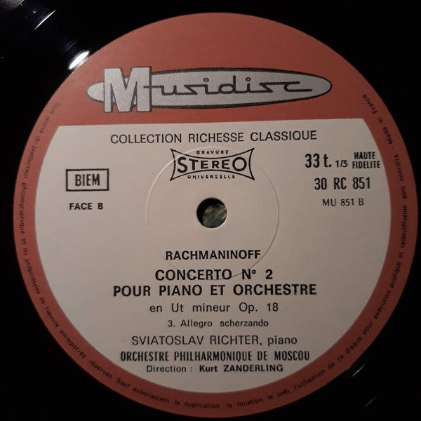 Sergei Vasilyevich Rachmaninoff, Sviatoslav Richter, Moscow Philharmonic Orchestra, Kurt Sanderling : Concerto N°2 En Ut Mineur Pour Piano Et Orchestre (LP)