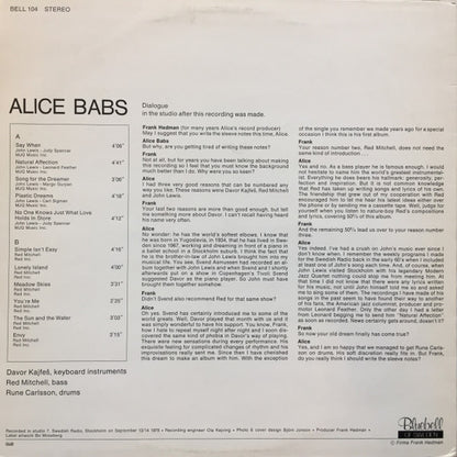 Alice Babs : Simple Isn't Easy - Songs By John Lewis & Red Mitchell (LP)