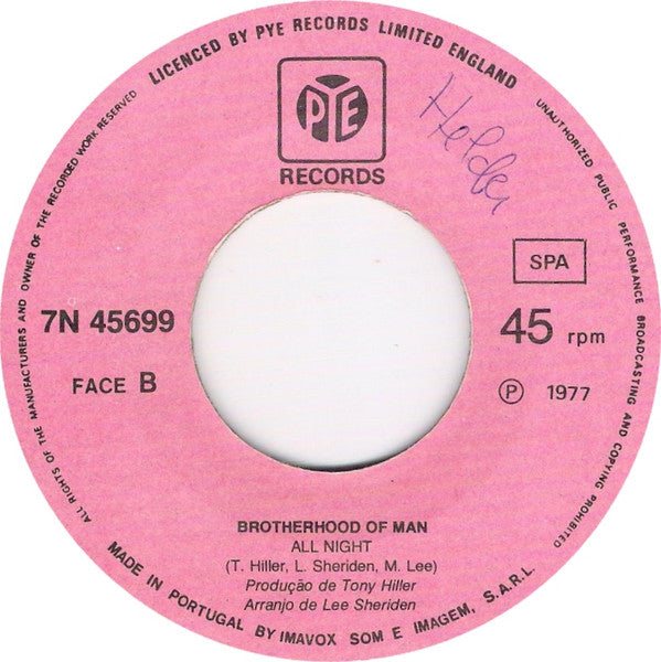 Brotherhood Of Man : Angelo / All Night (7", Single)