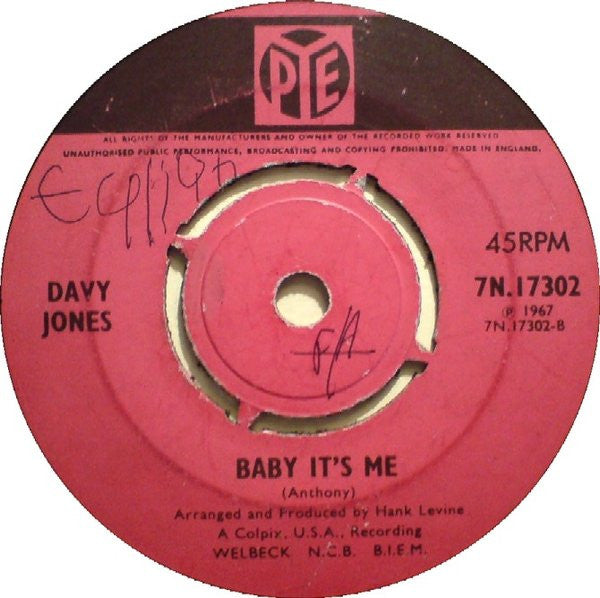 Davy Jones : It Ain't Me Babe / Baby It's Me (7", Single, Pus)