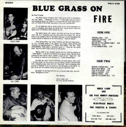 Uncle Leroy And The Pike County Partners : Blue Grass On Fire (LP, Album)