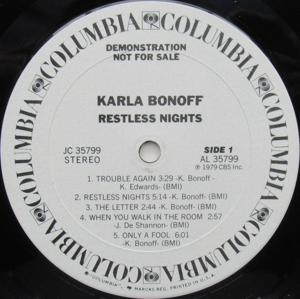 Karla Bonoff : Restless Nights (LP, Album, Promo)