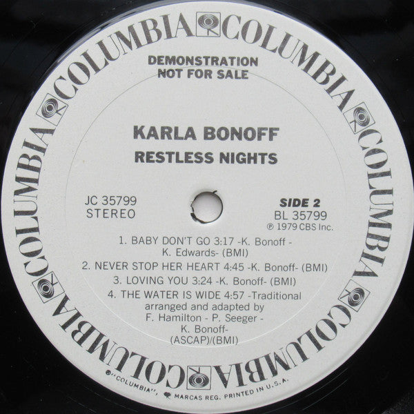 Karla Bonoff : Restless Nights (LP, Album, Promo)