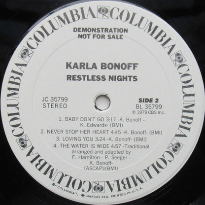 Karla Bonoff : Restless Nights (LP, Album, Promo)