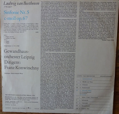 Ludwig van Beethoven, Gewandhausorchester Leipzig Dirigent: Franz Konwitschny : Sinfonie Nr. 5 C-Moll Op. 67 (LP, RE)