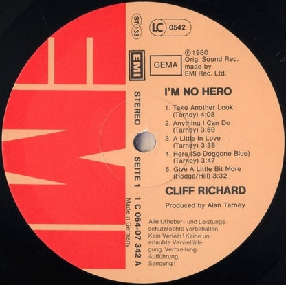 Cliff Richard : I'm No Hero (LP, Album)