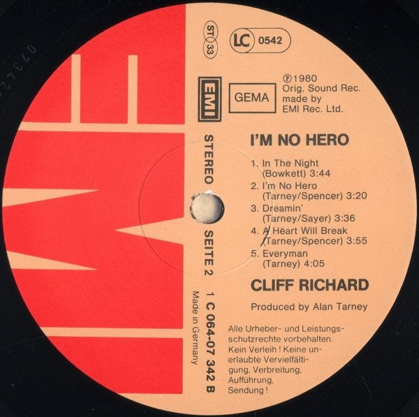 Cliff Richard : I'm No Hero (LP, Album)