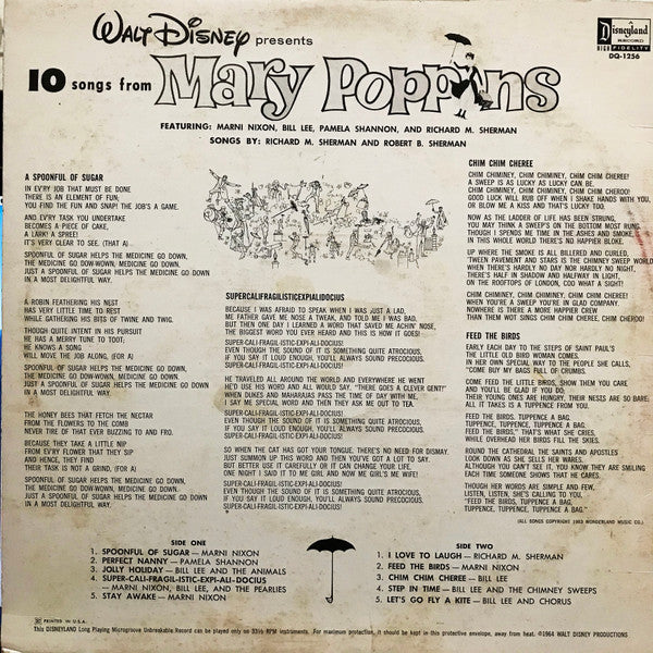 Various : 10 Songs From Mary Poppins (LP, Album, Yel)