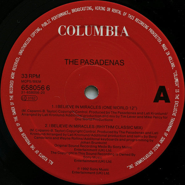 The Pasadenas : I Believe In Miracles (12", Single)