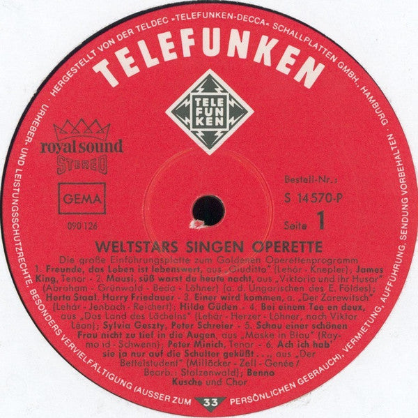 Various : Weltstars Singen Operette (LP, Comp, Gat)