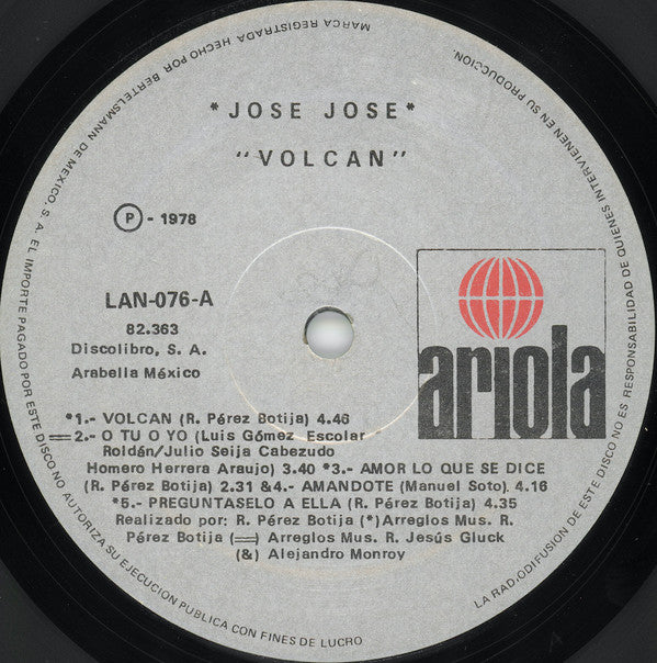 José José : Volcán (LP, Album, RE)