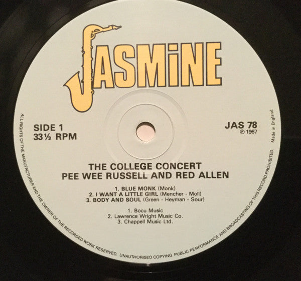 Pee Wee Russell And Henry "Red" Allen : The College Concert Of Pee Wee Russell And Henry Red Allen (LP, Album, RE)