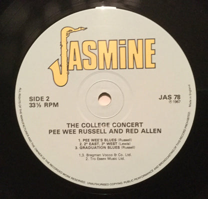 Pee Wee Russell And Henry "Red" Allen : The College Concert Of Pee Wee Russell And Henry Red Allen (LP, Album, RE)