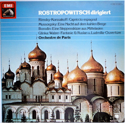 Mstislav Rostropovich, Nikolai Rimsky-Korsakov - Modest Mussorgsky - Alexander Borodin, Mikhail Ivanovich Glinka - Orchestre De Paris : Rostropowitsch Dirigiert Rimsky-Korsakoff: Capriccio Espagnol, Mussorgsky: Eine Nacht Auf Dem Kahlen Berge, Borodin: Eine Steppenskizze Aus Mittelasien, Glinka: Walzer-Fantasie & Ruslan U. Ludmilla-Ouvertüre (LP, Album, Quad)