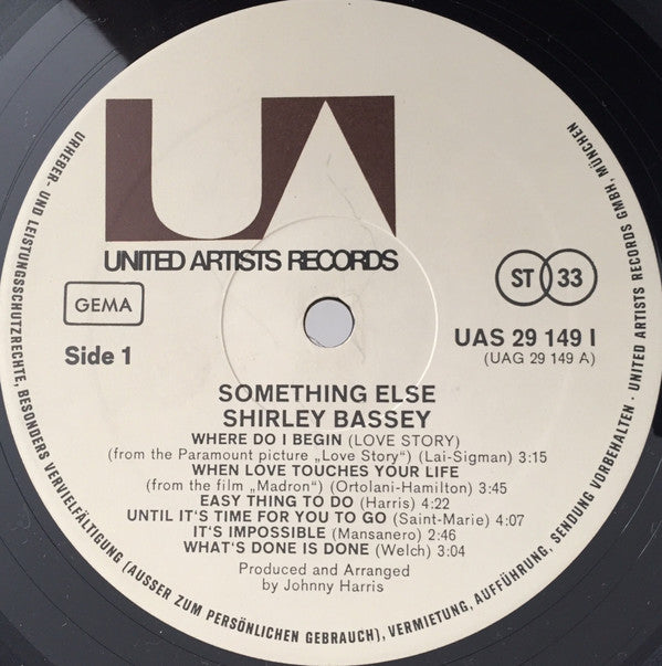 Shirley Bassey : Something Else (LP, Album, Gat)