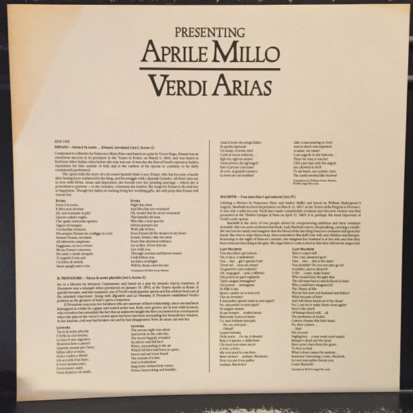 Giuseppe Verdi, Aprile Millo, Giuseppe Patanè : Verdi Arias From Un Ballo In Maschera, Ernani, La Forza Del Destino, Aida, Il Trovatore, Don Carlo, Otello, Macbeth (LP)