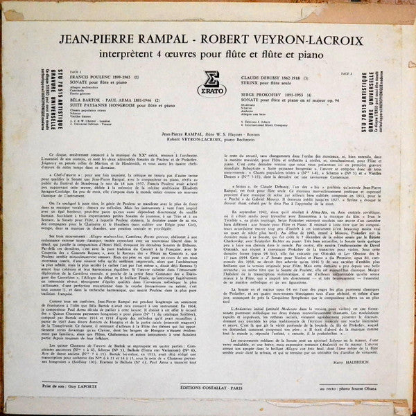 Jean-Pierre Rampal, Robert Veyron-Lacroix : Interprètent Quatre Œuvres Pour Flute & Piano (LP)