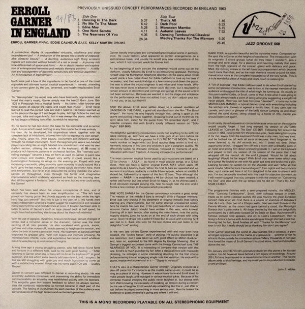 Erroll Garner : The Concert Garner - Erroll Garner In England (LP)