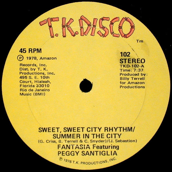 Fantasia (5) Featuring Peggy Santiglia : Sweet, Sweet City Rhythm/Summer In The City / Go On And Dance To The Music (12")