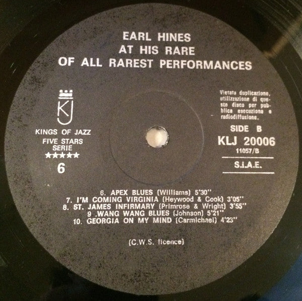 Earl Hines : Here Is Earl Hines At His Rare Of All Rarest Performances Vol.1 (LP)