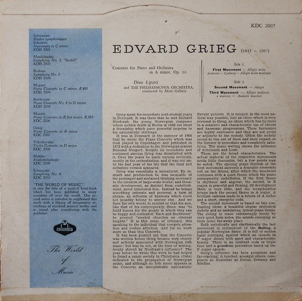 Edvard Grieg - Philharmonia Orchestra Conducted By Alceo Galliera, Dinu Lipatti : Piano Concerto (10", Mono)