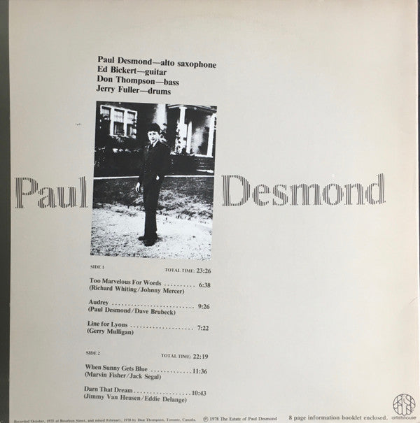 Paul Desmond : Paul Desmond (LP, Album, Gat)